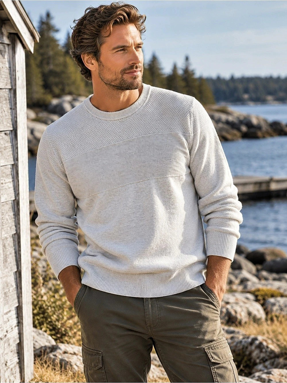 Goodfellow & Co Men's Long Sleeve Cotton Textured Crewneck Pullover Sweater